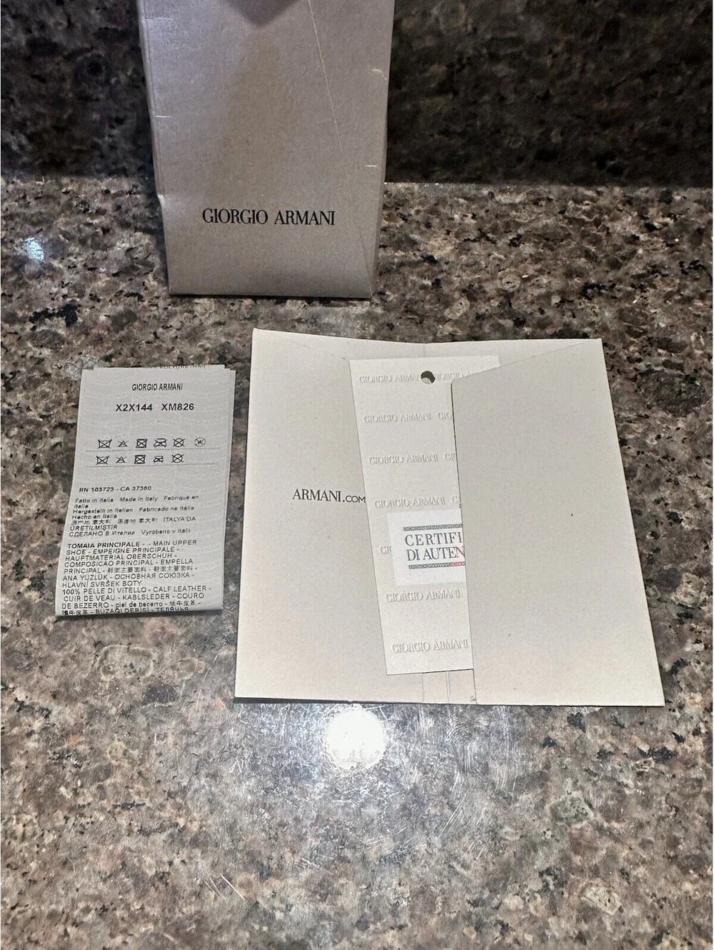 Giorgio Armani Care Label Authenticity Certificate Tag Envelope Set X2X144 XM826